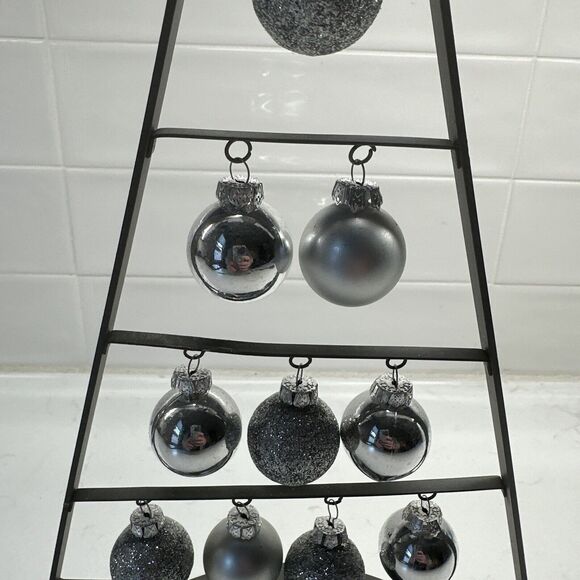 Metal Triangle Shape A Framed Christmas Tree w/Silver Hanging Ornaments 14.5" - Picture 3 of 10